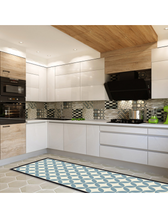 Tapis cuisine carreaux ciment bleu