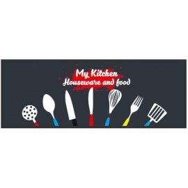 tapis de cuisine, cuillères et fourchettes