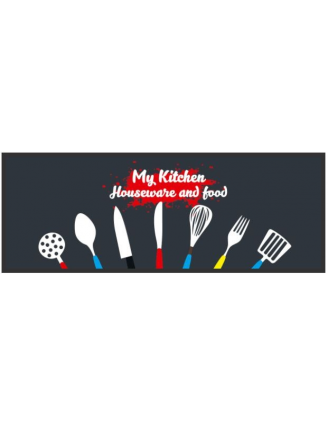 tapis de cuisine, cuillères et fourchettes