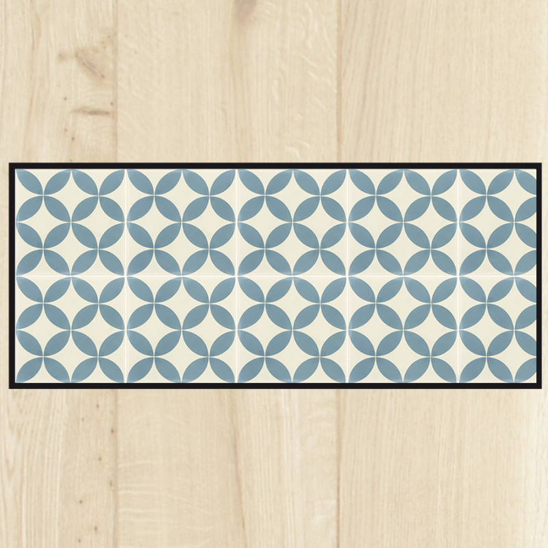 Tapis cuisine carreaux ciment bleu