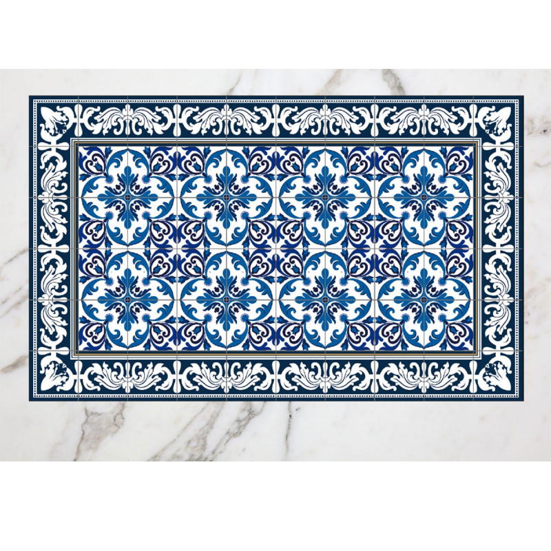 Tapis vinyle Damier clouté bleu nuit - Géométrique - Anti-acariens